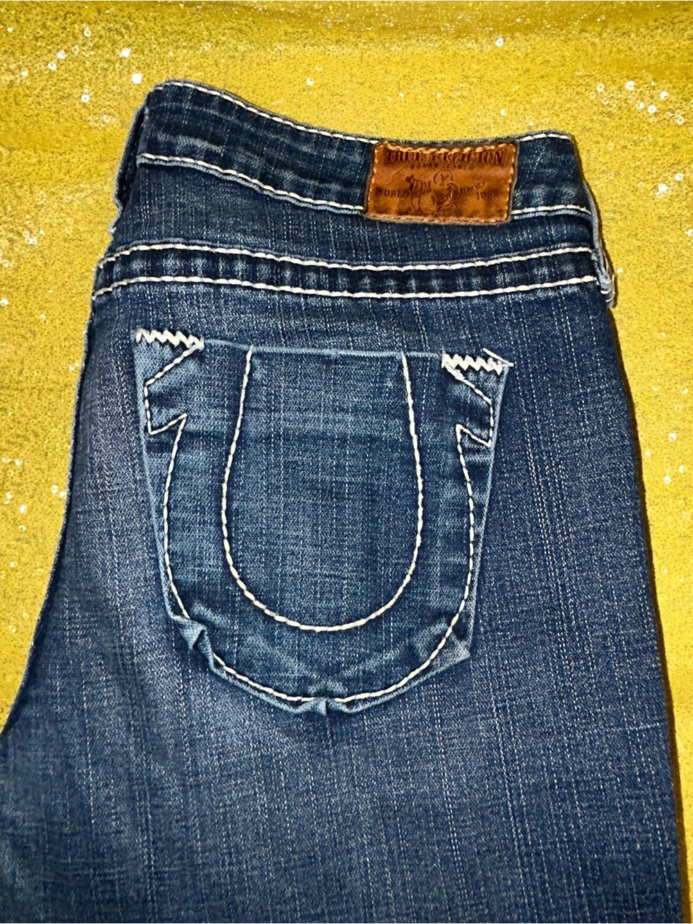 True Religion Dark Blue Bootcut Jeans with Signature U Pocket